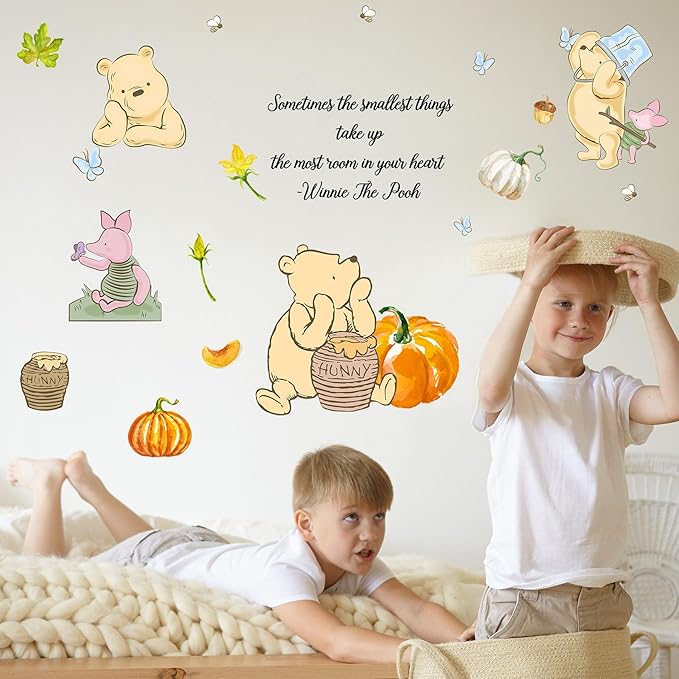 Winnie Wall Stickers for Kids, The Pooh Stickers for Children Room, Winnie Inspirational Wall Decor, The Pooh Removable Stickers for Thanksgiving Nursery Bedroom Living Room Playroom Wall Decoration