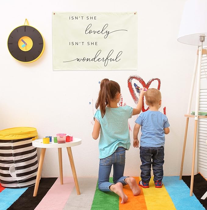 Nursery Rectangular Canvas Banner Wall Decor for Nursery Bedroom Reading Room Playroom Decoration,Poster Flag Sign Art for Baby Girl Kids Teen,Baby Shower Birthday Christmas Gift-Isn't She Lovely