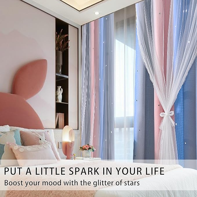 XiDi Blackout Curtains for Girls Bedroom Decor, Ideal for Kids Room with Unicorn Theme Princess Room Decor 63 inches Length Curtain 2 Panels Set Pink/Grey/Blue