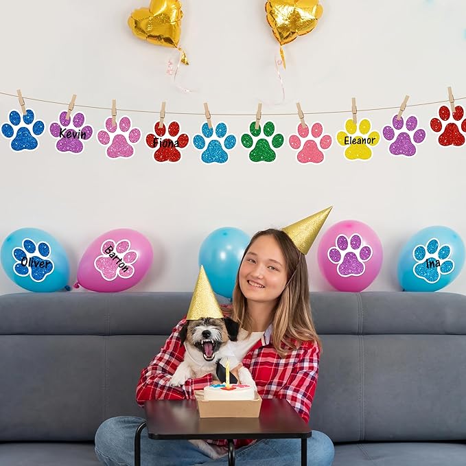 BWkoss Glitter Paw Prints Cutouts- 100Pcs Colorful Paw Print Paper Cut-Out Mini Paw Print Accents Decor Bulk Dog Footprint Cutout Bulletin Board Party Supplies for Kids DIY Craft Classroom Wall Decors