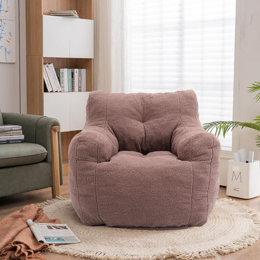 Recaceik Bean Bag Chairs, Tufted Soft Stuffed Bean Bag Chair with Filler, Fluffy Lazy Sofa Chair Lounger, Comfy Giant Bean Bag Chair for Bedroom, Living Room, Brown