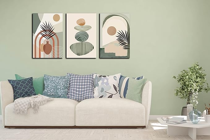 ZHAOSHOP Boho Room-Decor For Bedroom - Green Canvas Art Wall Decor - Modern Minimalist Wall Art Picture On Canvas Size 24" x 16"x 3 Pieces