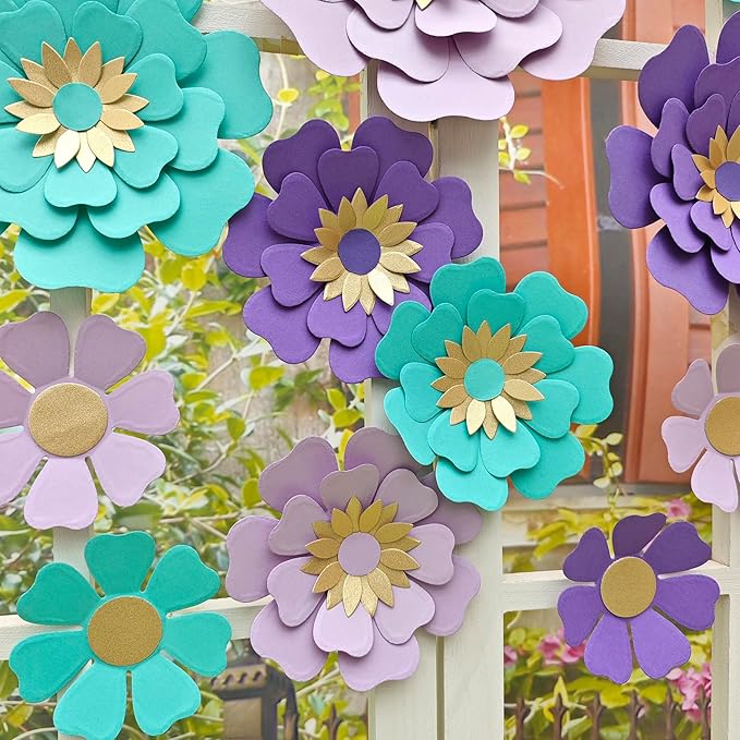 Teal Purple Paper Flower for Wall Turquoise Green Lavender Lilac Mermaid Birthday Party Wedding Bridal Baby Shower Party Decoration Pack of 12