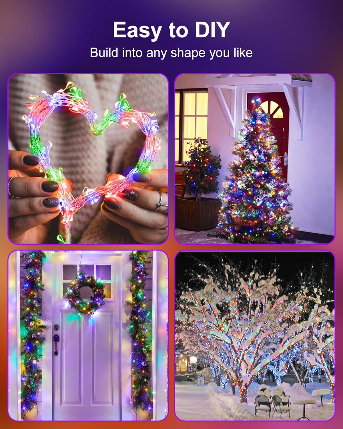 Minetom 4 Pack Fairy Lights Battery Operated, 5 Feet 60 Led Firecracker Starry Lights Waterproof Silver Wire String Lights for DIY Wreath Wedding Party Bedroom Mason Jar Holiday Christmas, Multicolor