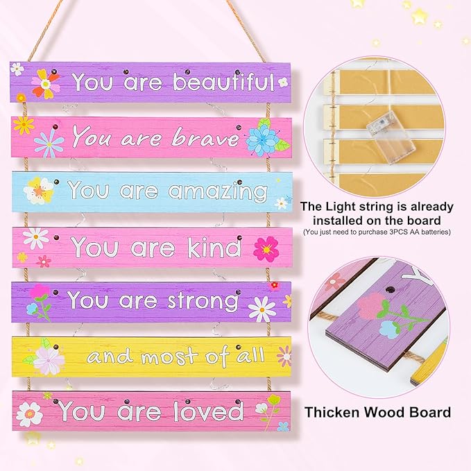FIOBEE Girls Room Décor for Teen Girls Boys with LED Light Wall Decor for Bedroom Motivational Inspirational Wall Art Room Decoration for Kids Studyroom, 8 Kinds of Lights, Colorful Flower