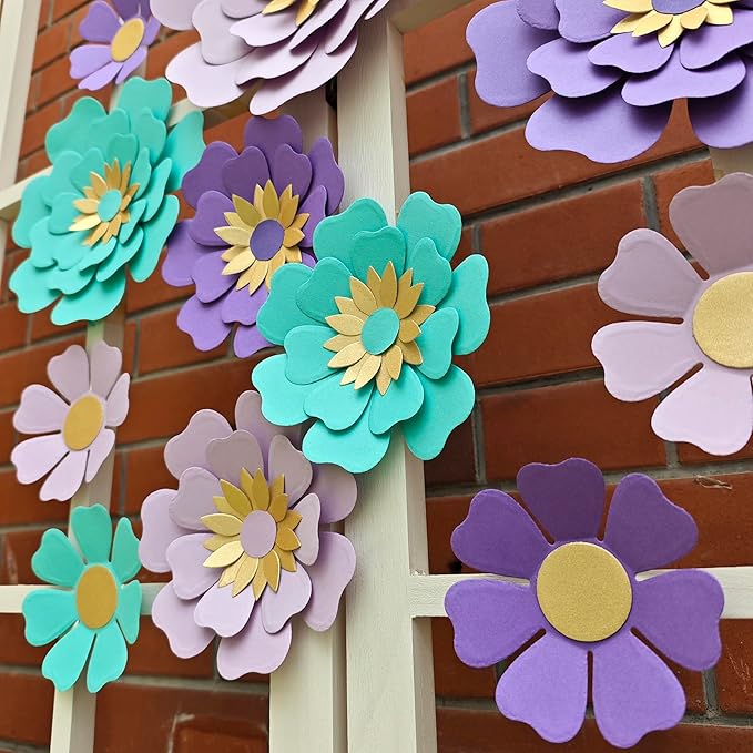 Teal Purple Paper Flower for Wall Turquoise Green Lavender Lilac Mermaid Birthday Party Wedding Bridal Baby Shower Party Decoration Pack of 12