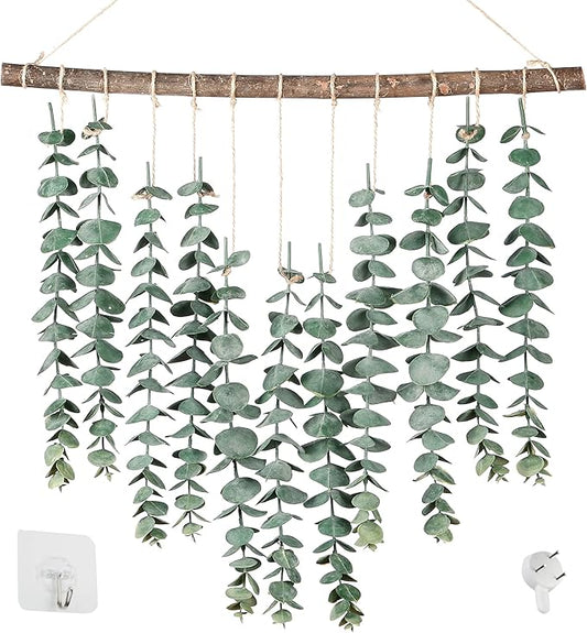 Sggvecsy 17.7‘’Eucalyptus Wall Hanging Artificial Eucalyptus Plant Fake Greenery Vine Boho Wall Decor for Apartment Bathroom Bedroom Kitchen Farmhouse Home Living Room Office Decorations