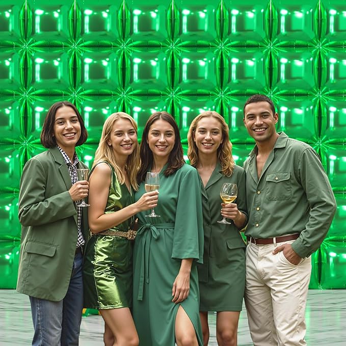 NISOCY 48PCS Green Square Foil Balloons Wall Backdrop Double Sided Green Christmas Balloons Tunnel Arch Kit for Baby Shower Birthday Anniversary Summer Party Decoration