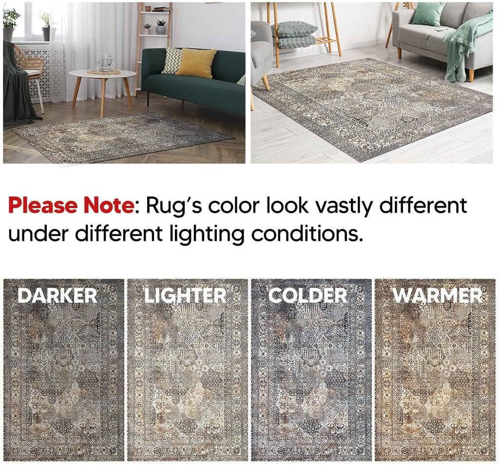 Keen Home Design 3x5 Rug - Machine Washable Entry Rug with Non-Slip Backing, Ideal for Enteryway, Kitchen, Bathroom, Laundry Room - Vintage, Easy Clean, Durable, Low Pile Rug - (3' x 5')