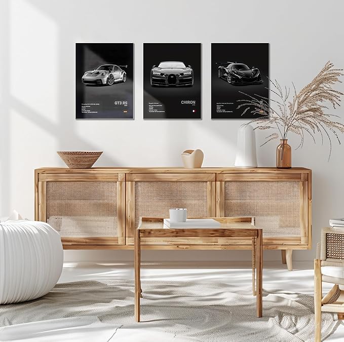 CSLGQGV Car Poster Vintage Racing Car Wall Art Supercar Canvas Prints Painting For Men Room Pictures Guys Dorm Room Aesthetics Decor Bedroom Office (frame, 12"x16" Canvas) black 01