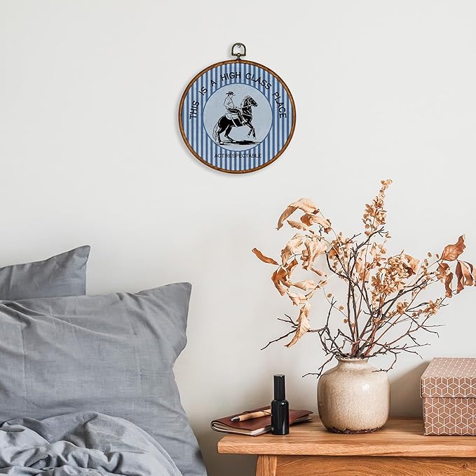 KSDUT Western Cowboy Wall Art Decor - Blue Preppy Trendy Southwestern Wall Art Canvas Frame Hanging Prints, Foyer Entryway Modern Round Wall Decor for Home Dorm Decorations 10"x10"