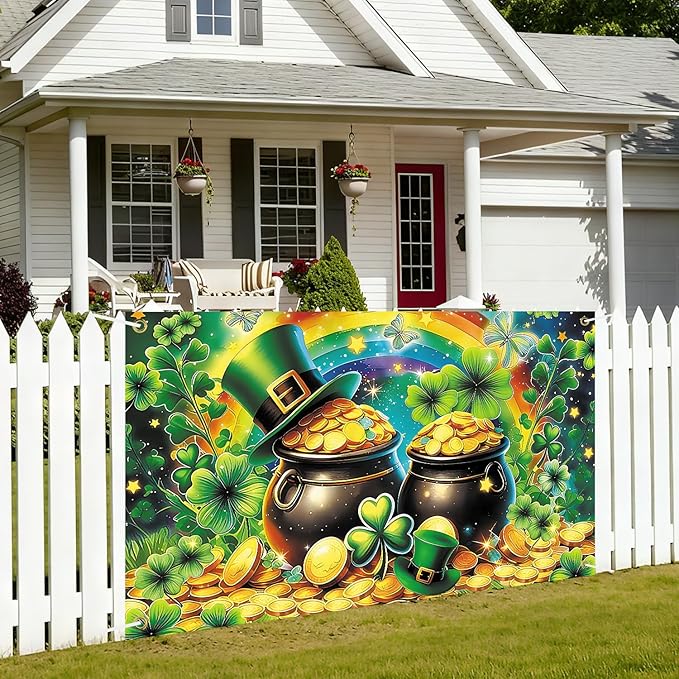 St Patricks Day Banner Backdrop 71"x43" St Patrick's Day Decorations Shamrocks Happy St. Patrick's Day Holiday Backdrop Wall Decor Bulletin Board for Indoor Outdoor Party