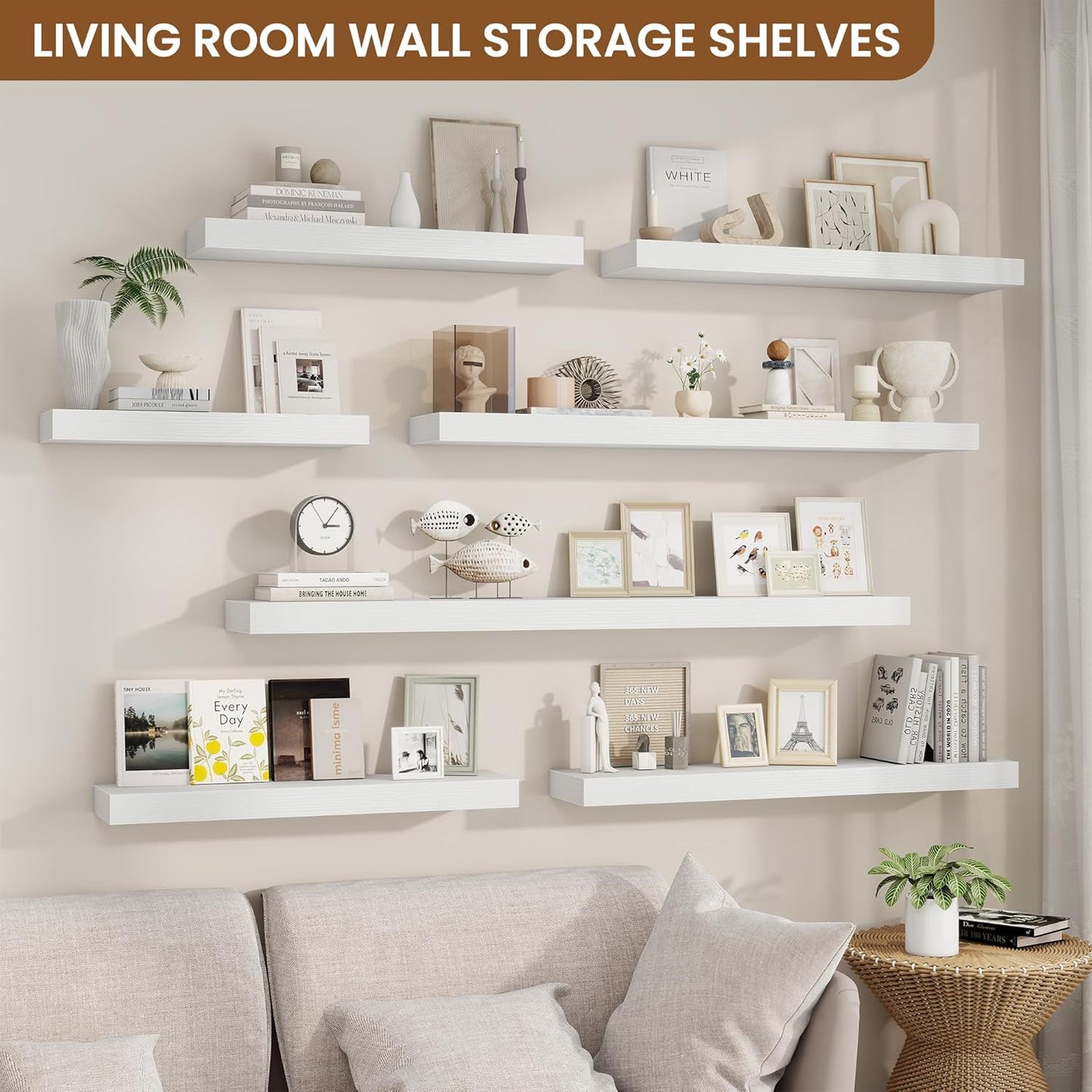 fuqing Floating Shelves for Wall, Bathroom Shelf Wall Mounted for Storage, Shelves with Invisible Bracket for Bedroom, Kitchen, Living Room, Farmhouse Small Book Shelf, 16 Inch Set of 2, White