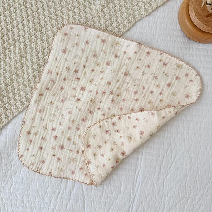 BuLuTu Double-Layer Muslin Cotton Cleaning Cloths Chic Shabby Floral Print Towels Set - Pack of 4, 11x11 Inches, Soft, Absorbent, No Shrink, Kitchen Towel Wipe Dishcloths Cleaning Rags