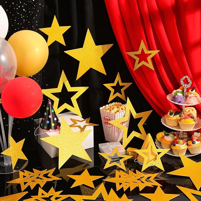 30 Pcs Large Gold Star Cutouts Paper Decorations 3 Sizes 6" 9.8" 10.6" Double Printed Star Cardboard Wall Decor Confetti Cutouts for Graduation Classroom Wall Bulletin Board Decor