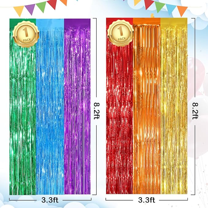 Rainbow Fringe Curtain Party Streamers 2Pack 3.3 x 8.3 Ft Foil Fringe Backdrop Curtains for Birthday Wedding Bridal Baby Shower Holiday Tinsel Streamers Rainbow Party Decorations Door Streamer
