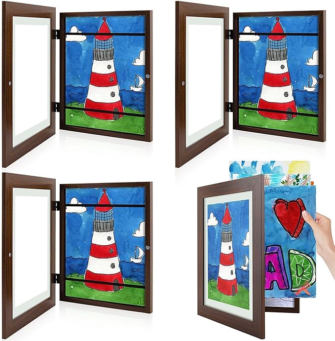 Golden State Art, 8.5x11 Kids Art Frames, Front-Opening Picture Frame Great for Kids Drawings, Artworks, Children Art Projects, Schoolwork, Home or Office (Walnut, Set of 4)