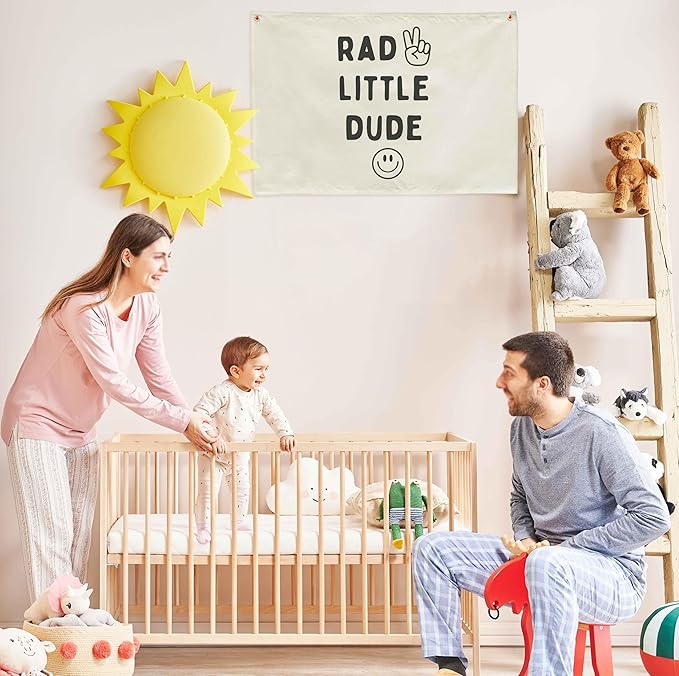 Nursery Rectangular Canvas Banner Wall Decor for Nursery Bedroom Playroom Decor-Poster Flag Sign Wall Art for Baby Boy Girl Kids-Baby Shower Birthday Christmas Gift-Rad Little Dude