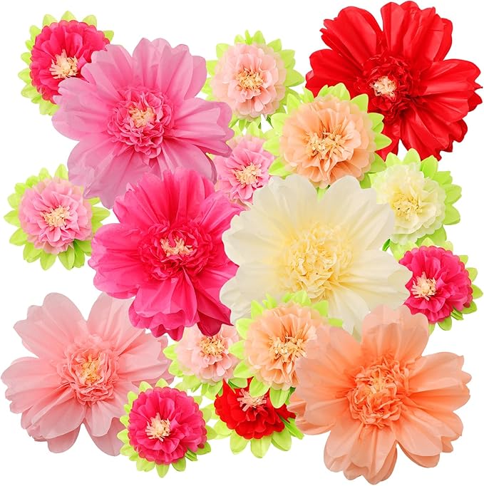TaoBary Large Colorful Tissue Paper Flowers Giant Fiesta Paper Pom Poms Mexican Birthday Decorations for Wall Wedding Backdrop Centerpiece Party Supplies(20" and 10",Pink, Beige, Light Orange,12 Pcs)