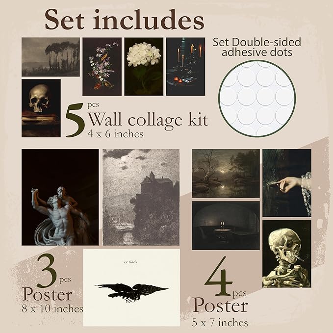 97 Decor Dark Academia Decor For Bedroom - Gothic Home Decor Aesthetic, Moody Dark Academia Wall Art, Vintage Halloween Posters For Room Aesthetic, Spooky Gothic Pictures Goth Decorations (UNFRAMED)