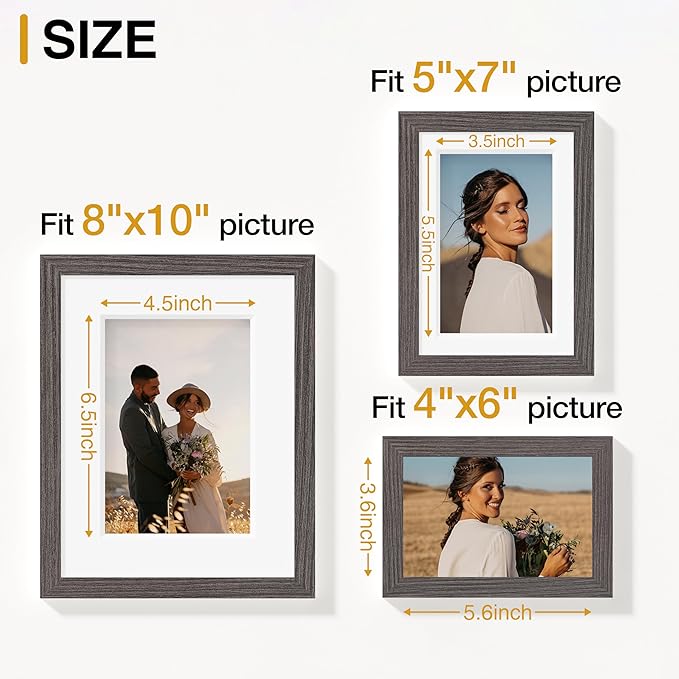 Vittanly Picture Frames Set of 10, Picture Frames Collage Wall Decor with Two 8x10, Four 5x7 and Four 4x6 Photo Frames, Gallery Wall Frame Set for Wall or Tabletop Display, Rustic Grey