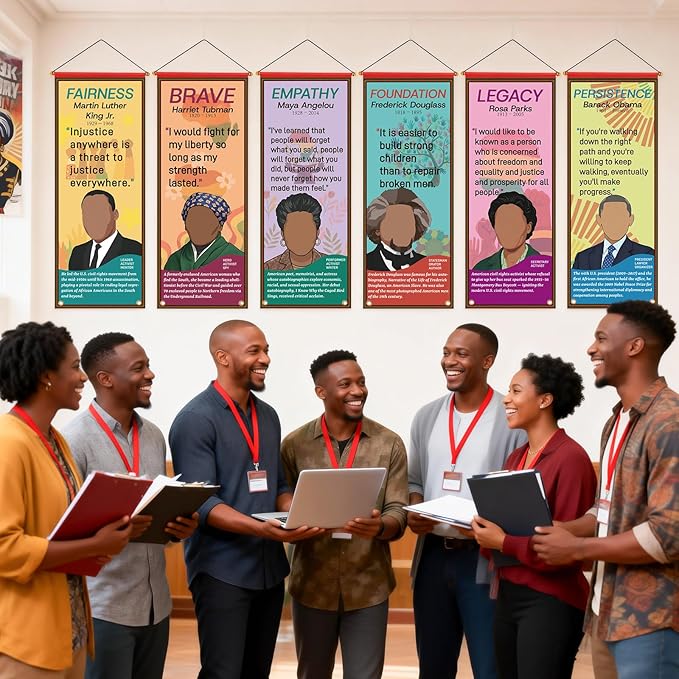 6 Pcs Black History Month Hanging Poster, Inspirational African American February Banner Decorations, Classroom Office School Home Party Celebration Decor for Wall Door Indoor Outdoor Supplies