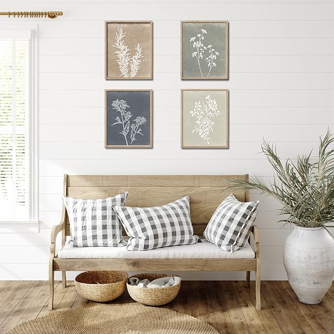Liswit Framed Boho Wall Art Set of 4 for Wooded Minimalist Botanical Print Wall Art for Rustic Vintage Farmhouse Home Kitchen Wall Decor (Brown, 8"x10")