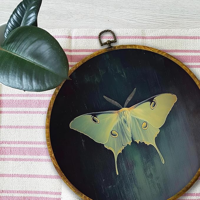 Mcehtle Vintage Butterfly Wall Art Decor, Dark Moody Cottagecore Moth Butterfly Framed Canvas Prints 10x10, Neutral Insect Farmhouse Round Wall Hanging Artwork Decorations for Bedroom Living Room