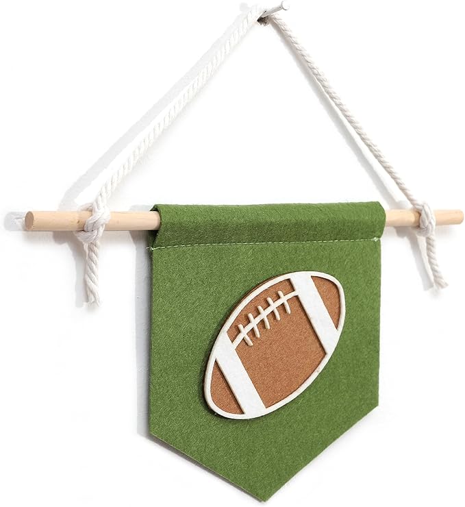 Sports Pennant Wall Hanging, Felt Basketball Football Soccer Wall Art, 11.8x6.6 Inches, Wooden Stick, Kids Room Decor (Football Wall Art) (Football Banner)