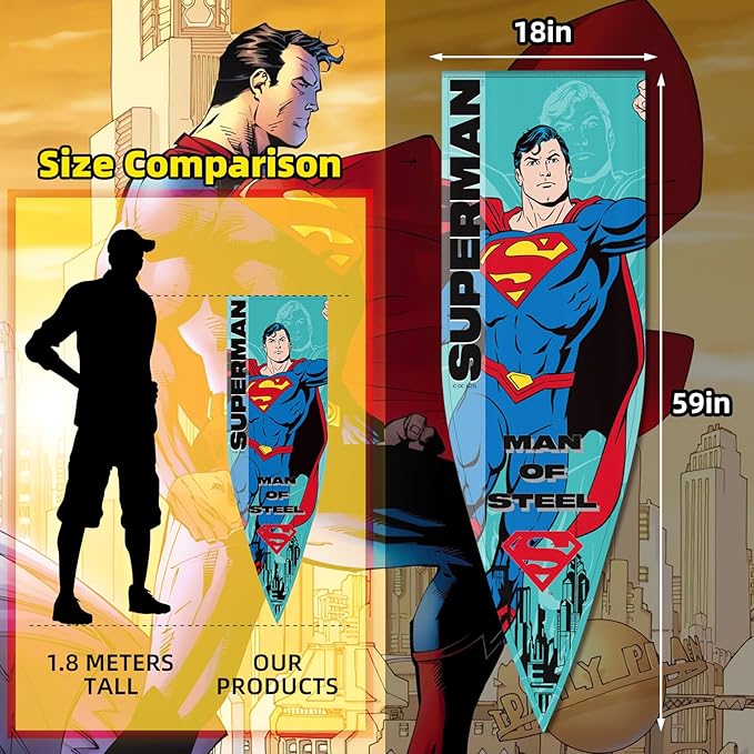 Superman Party Decorations, 18"x59" Superhero Banner Flag Backdrop Decor, Hero Themed Pennant for Room Birthday Party Wall Decorations