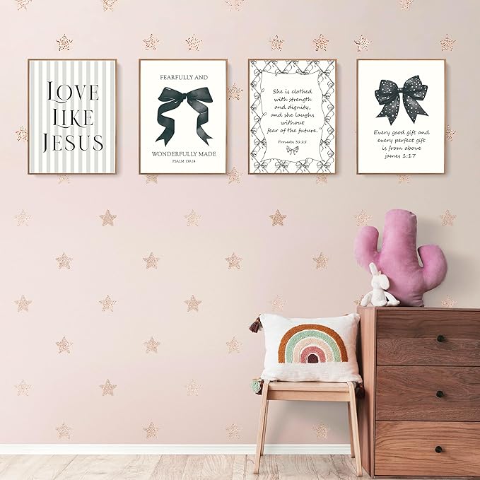 LARTSFRO Coquette Black Bow Jesus Wall Art Decor Posters, Black Bow Room Christian Bedroom Bathroom Wall Art Decor Aesthetic for Teen Girls College Gifts, Inspirational Bible Verses Bow Wall Decor, 12x16 Inch Set of 4 Bow Pictures(UNFRAMED)