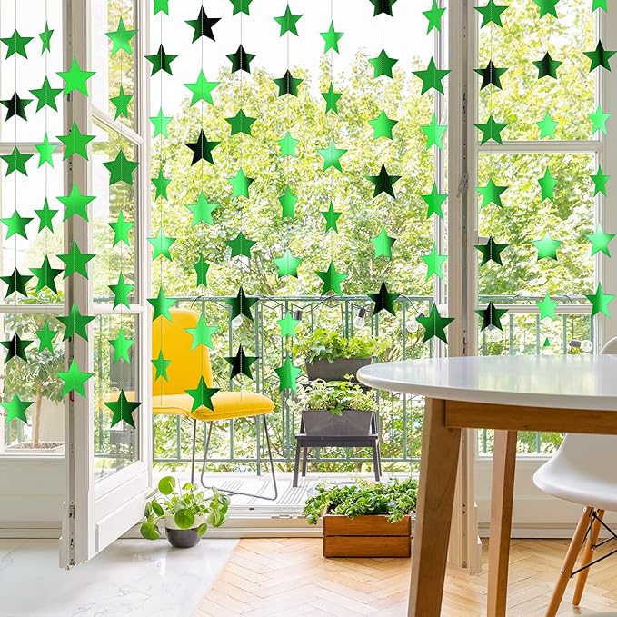 Patelai Glitter Star Garland Banner 2026 Graduation Decor 130 Feet Star Hanging Banner Twinkle Backdrop for Party Birthday Classroom Wedding Supplies(Green)