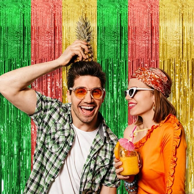 2 Pack Hawaii Backdrop Party Decorations Tinsel Curtain Summer Party Streamer Foil Fringe Birthday Decorations Photo Booth Vibrant Theme Christmas Beach Baby Shower Graduation Decor