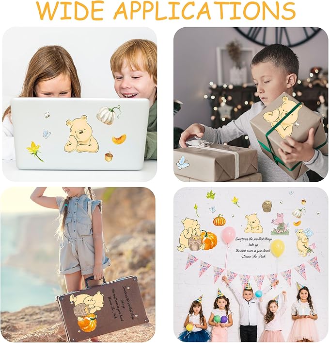 Winnie Wall Stickers for Kids, The Pooh Stickers for Children Room, Winnie Inspirational Wall Decor, The Pooh Removable Stickers for Thanksgiving Nursery Bedroom Living Room Playroom Wall Decoration