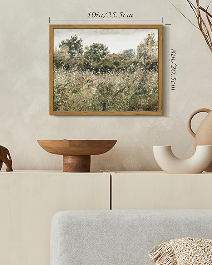 SHENIFY Vintage Landscape Framed Wall Art Meadow Scenery Farmhouse Decor Retro Painting for Living Room Bedroom Ready to Hang Wall Artwork - 8x10in Natural Framed