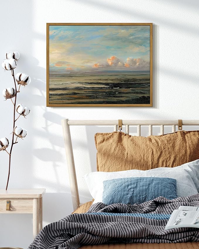SHENIFY Vintage Framed Wall Art Coastal Sky Landscape Scenery Rustic Home Decor Retro Decorations for Farmhouse Hallway Bedroom Ready to Hang Wall Artwork - 11x14in Natural Framed