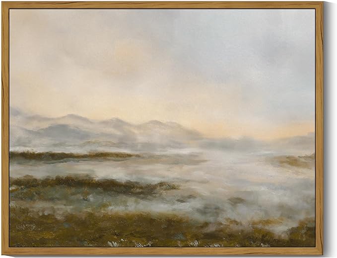 SHENIFY Vintage Framed Wall Art Rustic Foggy Mountain Landscape Scenery Home Decor Retro Wilderness Decorations for Farmhouse Bedroom Ready to Hang Wall Artwork - 11x14in Natural Framed