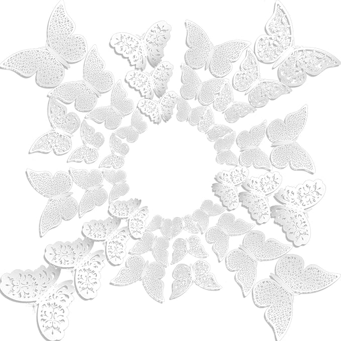 Bememo 72 Pieces 3D Butterfly Wall Decals Sticker Decal Wall Decor Art Decorative Sticker 3 Sizes for Room Offices Bedroom Bathroom Living Room Decor(White)