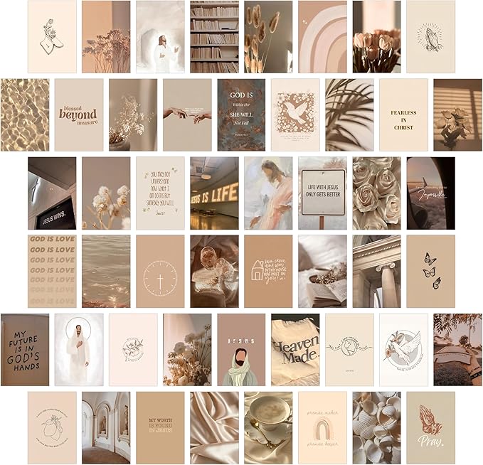 Wall67 Christian Bedroom Decor, 50 Pcs 4x6 Inch Aesthetic Wall Art Prints, Bible Quotes Room Decor