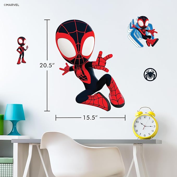 Marvel Spidey and His Amazing Friends Miles Morales Wall Decal - 20" Spin Vinyl Stickers for Bedroom Bathroom Decor - Spider-Man Peel and Stick Room Decorations