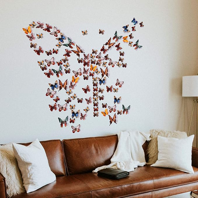 24pcs 3D Vivid Special Man-Made Lively Butterfly Wall Stickers Removable Butterflies Wall Decals 3D Nursery Art Decor for Kids Girls Bedroom Living Room Classroom Party Decoration Brown