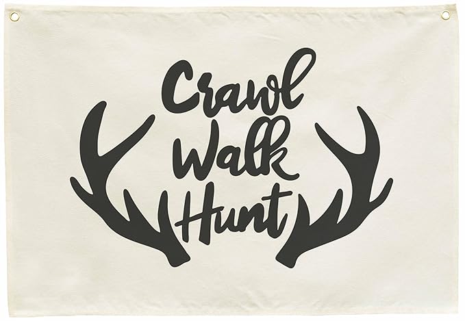 Nursery Rectangular Canvas Banner Wall Decor for Nursery Bedroom Playroom Door Decor,Poster Flag Sign Art for Baby Boy Kids Teen,Baby Shower Birthday Christmas Gift-Crawl Walk Hunt Themed