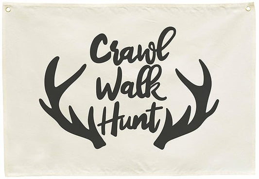 Nursery Rectangular Canvas Banner Wall Decor for Nursery Bedroom Playroom Door Decor,Poster Flag Sign Art for Baby Boy Kids Teen,Baby Shower Birthday Christmas Gift-Crawl Walk Hunt Themed