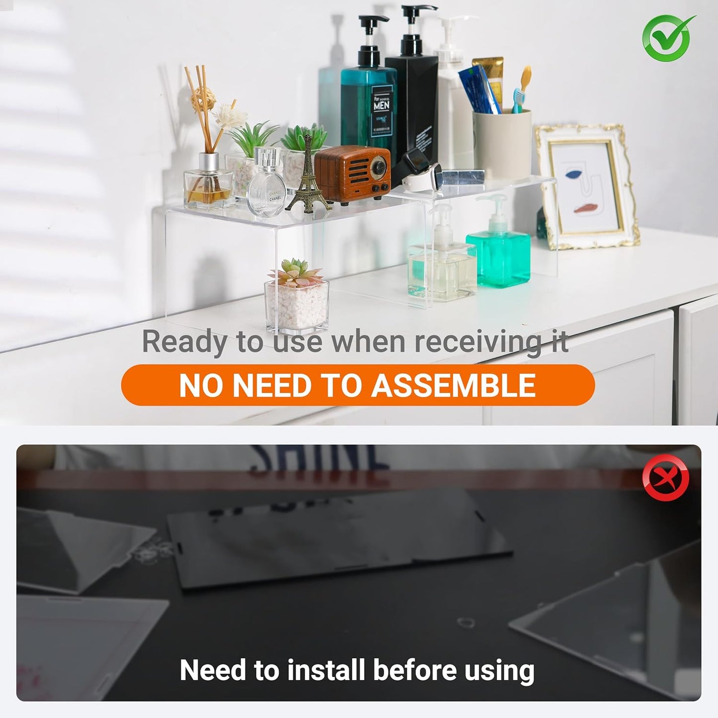 Acrylic Cabinet Organizer, Shelf Organizer, Set of 2 Spice Organization for Cabinet, Spice Rack, Stackable Kitchen Countertop Organizer | Cupboard, Pantry Shelves, and Storage Space Saver