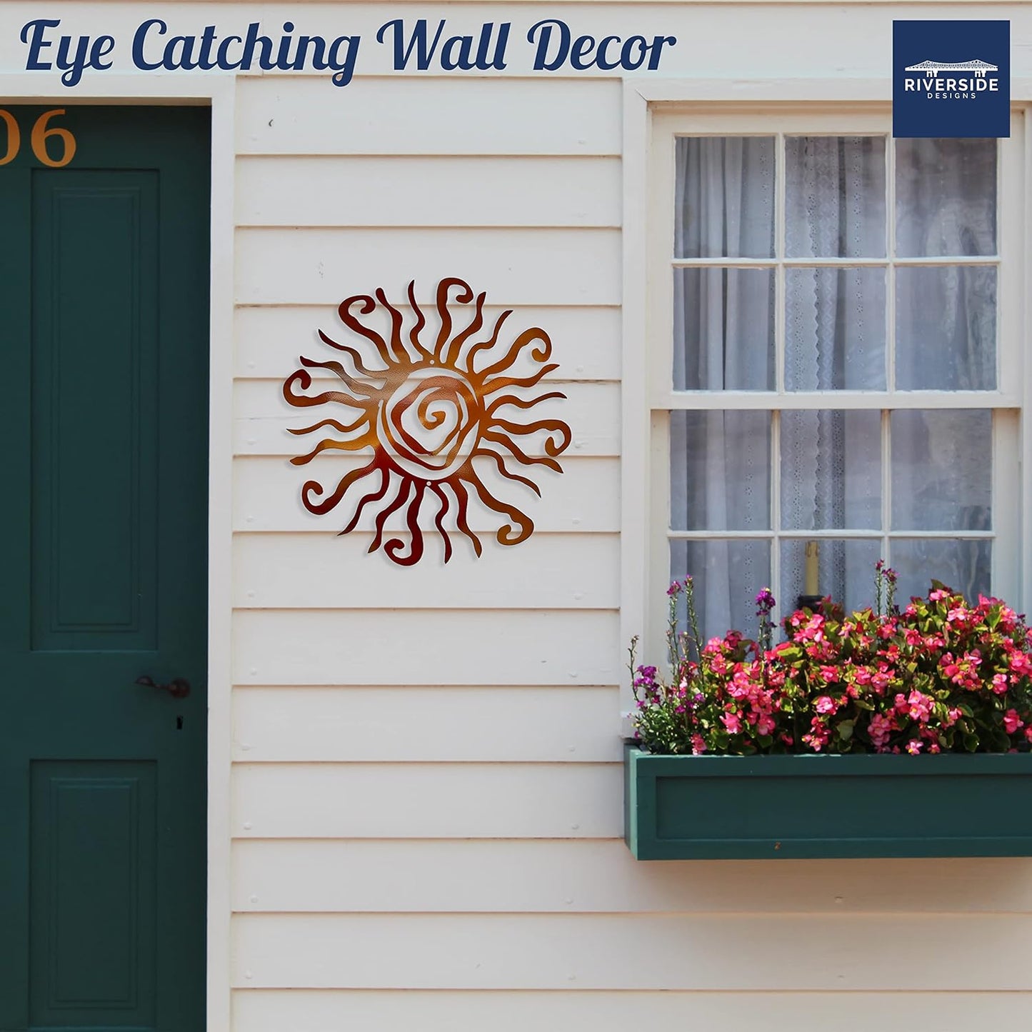 Riverside Designs Wacky Sun Metal Wall Art Indoor/Outdoor Decor - 24" Copper Rust Proof Wall Sculpture - Made in USA - Ideal for Bedroom, Garden, Home, Patio and Farmhouse