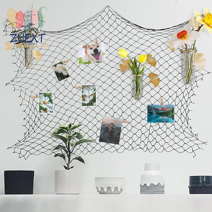 ZUEXT Decorative Fishing Net 80x40 Inch, Large Black Picture Fish Net, Wall Photo Hanging Fishnet for Nautical Mermaid Pirate Ocean Themed Hawaii Beach Under The Sea Party Decorations