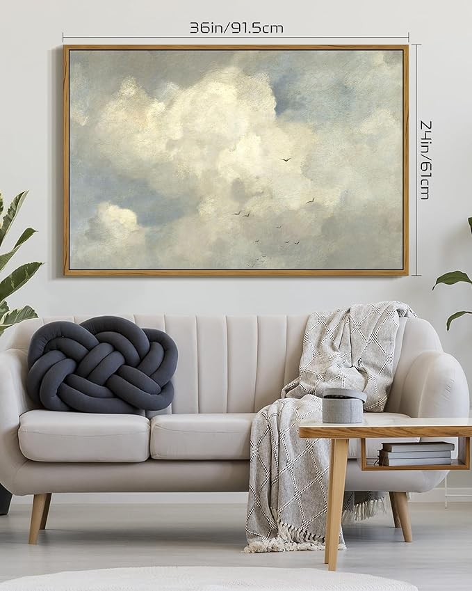 SHENIFY Vintage Landscape Framed Wall Art Sky Cloud Nature Farmhouse Decor Retro Classical Painting for Hallway Living Room Bedroom Dining Room - 24x36in Natural Framed