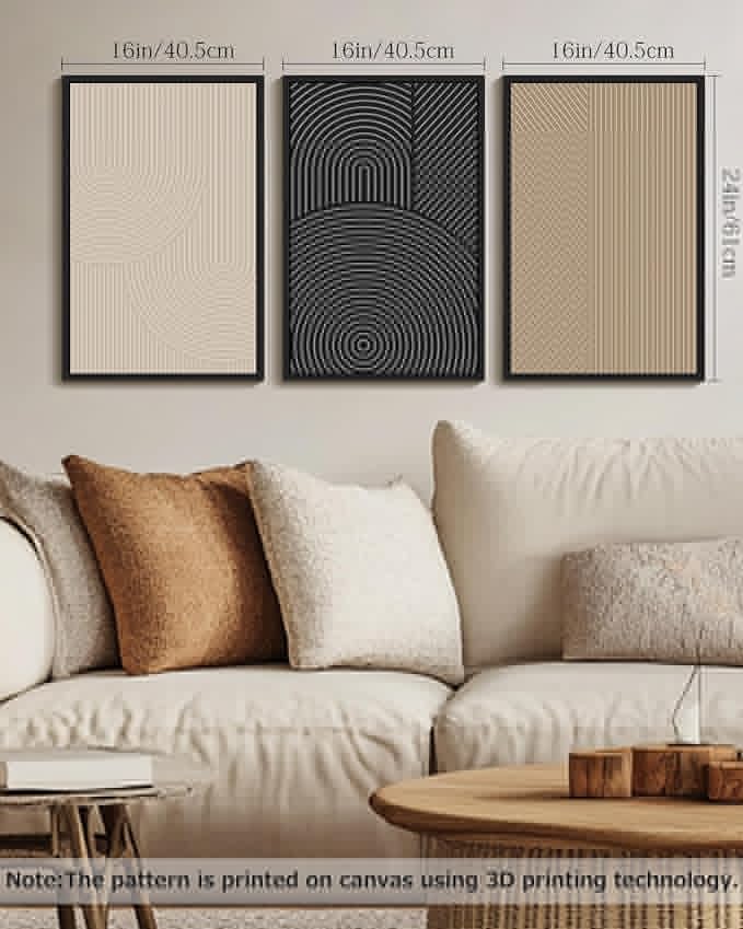 Drsoum Minimalist Boho Wall Art Framed Modern Abstract Neutral Line Wall Decor Mid Century Geometric Artwork Bedroom Living Room 16x24in Black Framed