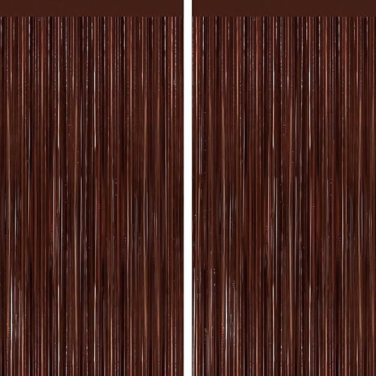Brown Fringe Curtain Party Streamers 2Pack 3.3 x 8.3 Ft Foil Fringe Backdrop Curtains for Birthday Wedding Bridal Holiday Tinsel Streamers Green Party Decorations Door Streamer