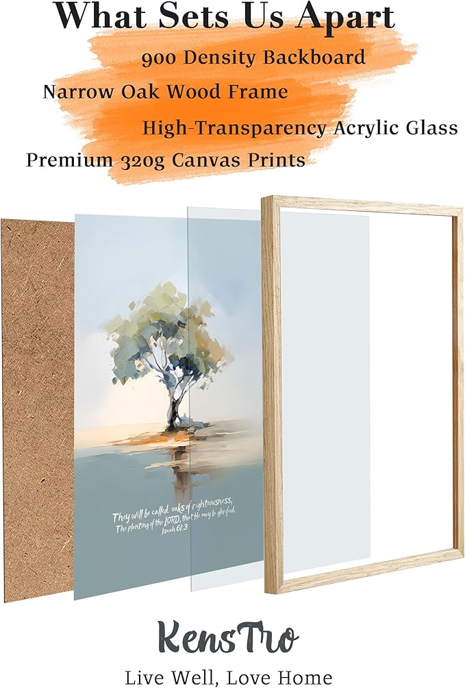 KensTro Natural OAK Wood Nursery Decor Framed Wall Art,12x16 in Inspirational Christian Bible Verse Wall Art,Oaks of LORD Righteousness Isaiah 61:3 Print for Boys Girls Playroom Bedroom Decor Set of 1